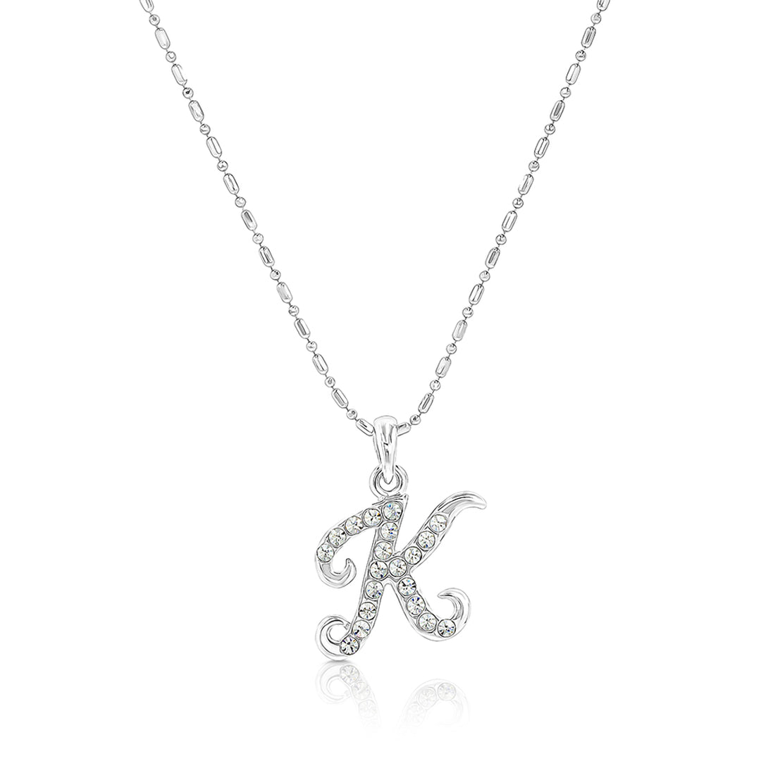 SO SEOUL Personalized Initial Alphabet Letter White Austrian Crystal Pendant Chain Necklace