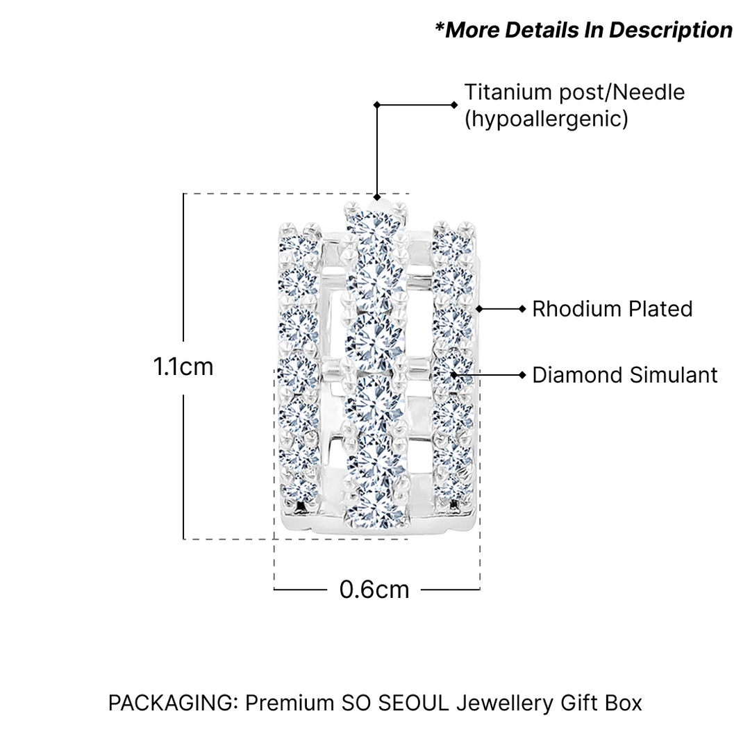 SO SEOUL Harley Huggie Triple Row Petite Round Diamond Simulants Mini Hoop Earrings