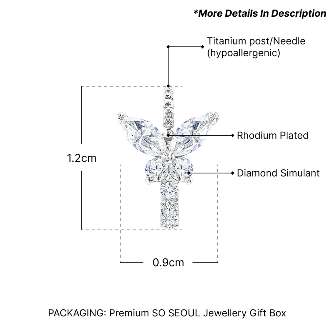 SO SEOUL Caria Butterfly Opaline Diamond Simulant Cubic Half Hoops Stud Earrings
