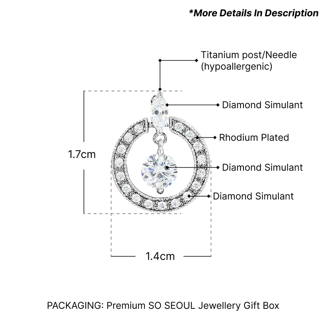 SO SEOUL Dangling Solitaire Diamond Simulant Cubic Zirconia Halo Stud Earrings