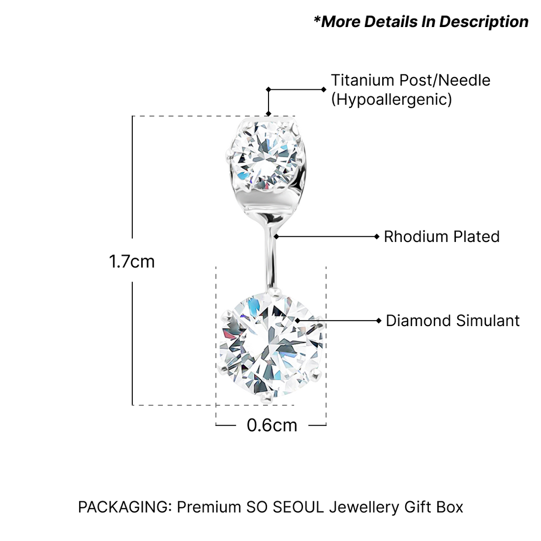 SO SEOUL Athena Elegance Dual Solitaire Round Brilliant Cut 0.25 & 0.5 Carat Diamond Simulant Cubic Zirconia Curved Earrings