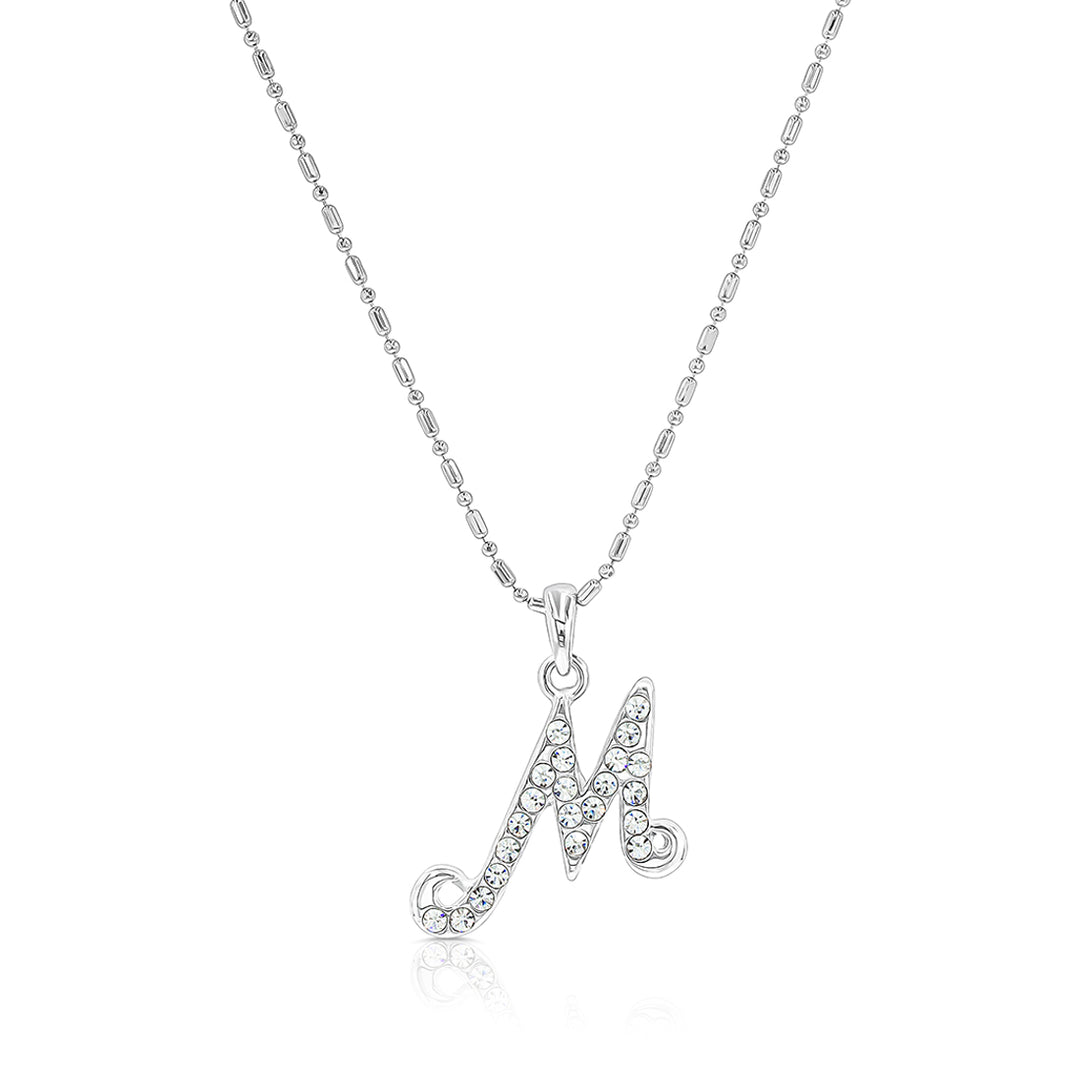 SO SEOUL Personalized Initial Alphabet Letter White Austrian Crystal Pendant Chain Necklace