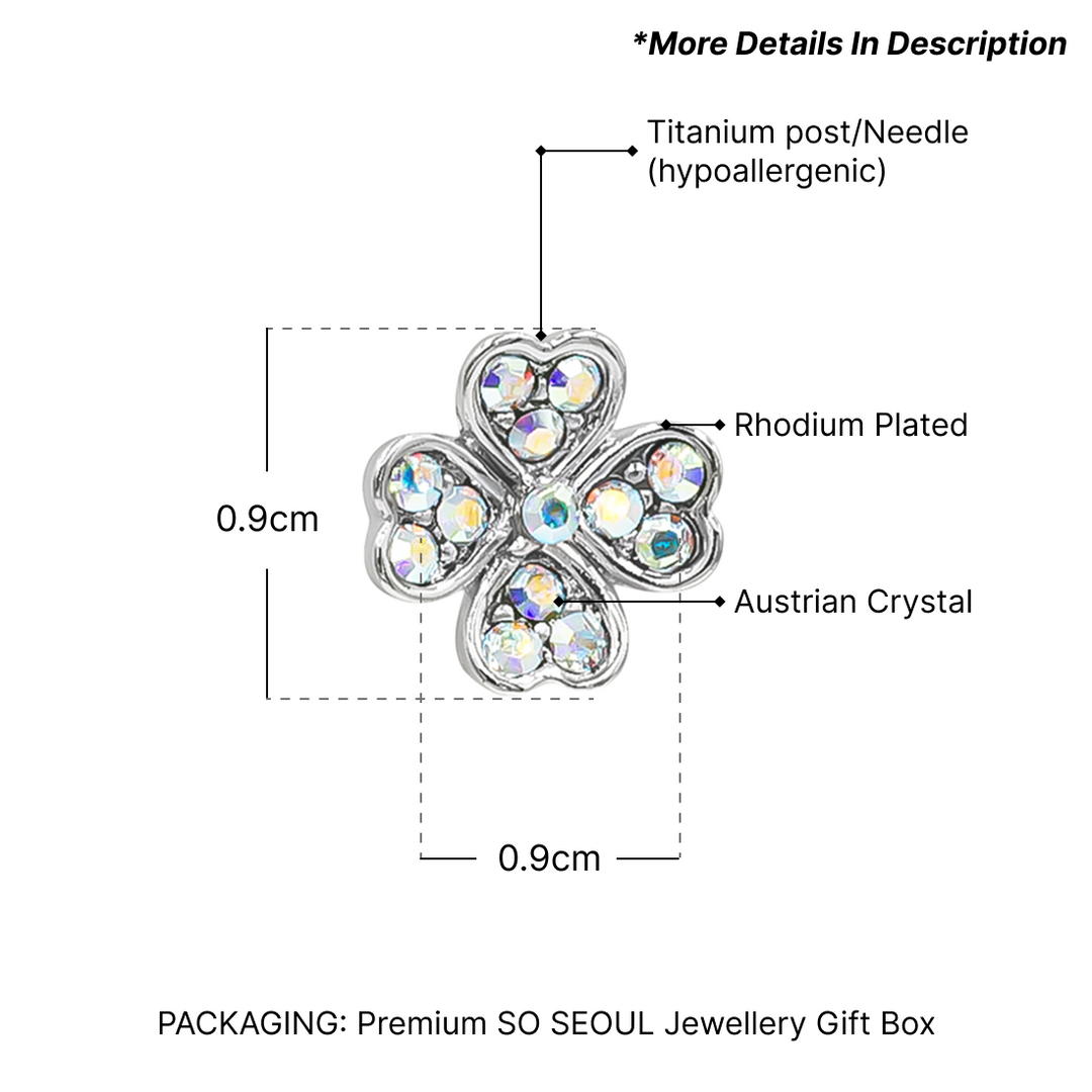 SO SEOUL Alette Clover Aurore Boreale Crystal Pendant Necklace and Stud Earrings Gift Set