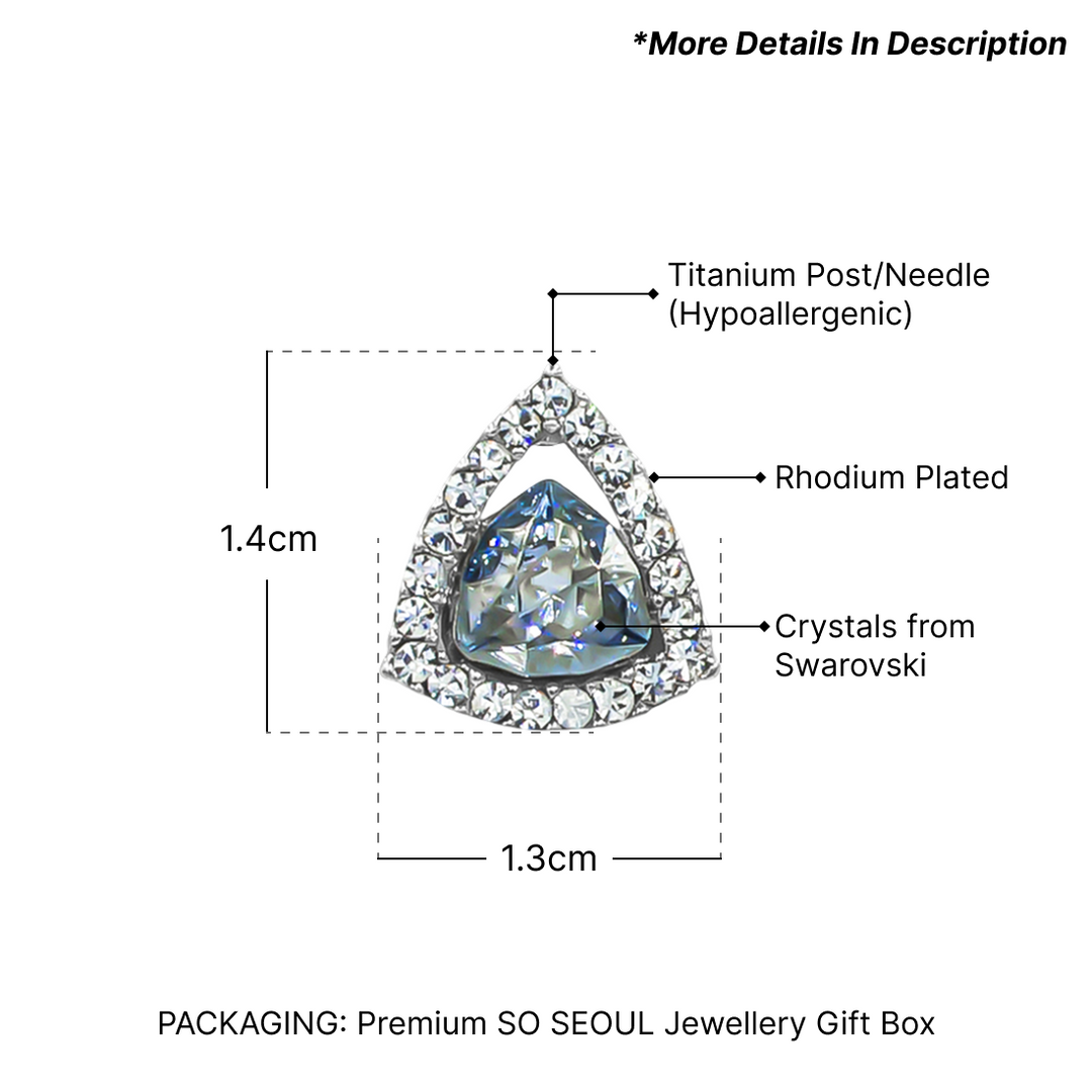 SO SEOUL 'Genesis' Triangular Blue Shade Swarovski® Crystal Jewelry Set with Stud Earrings and Pendant Necklace