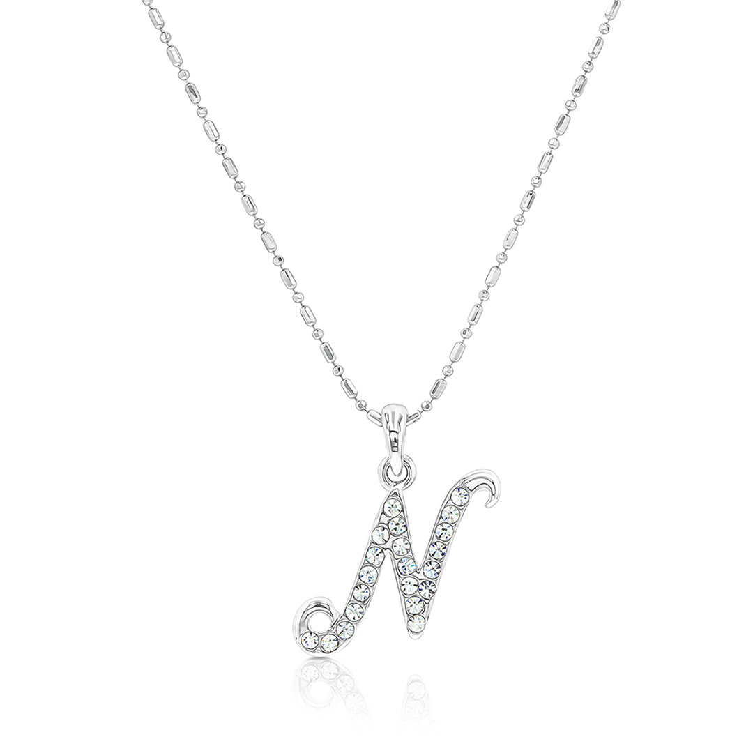 SO SEOUL Personalized Initial Alphabet Letter White Austrian Crystal Pendant Chain Necklace