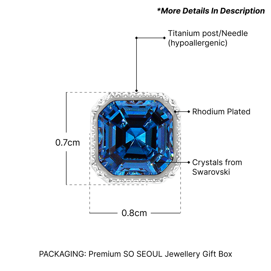 SO SEOUL Lic Crown Emerald Montana Swarovski Crystal Pendant  Necklace and Stud Earrings Set