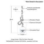 Load image into Gallery viewer, SO SEOUL Graceful Ribbon Bow with Pearl Dangle Solitaire Diamond Simulant Cubic Zirconia Left/Right Hoop Earrings