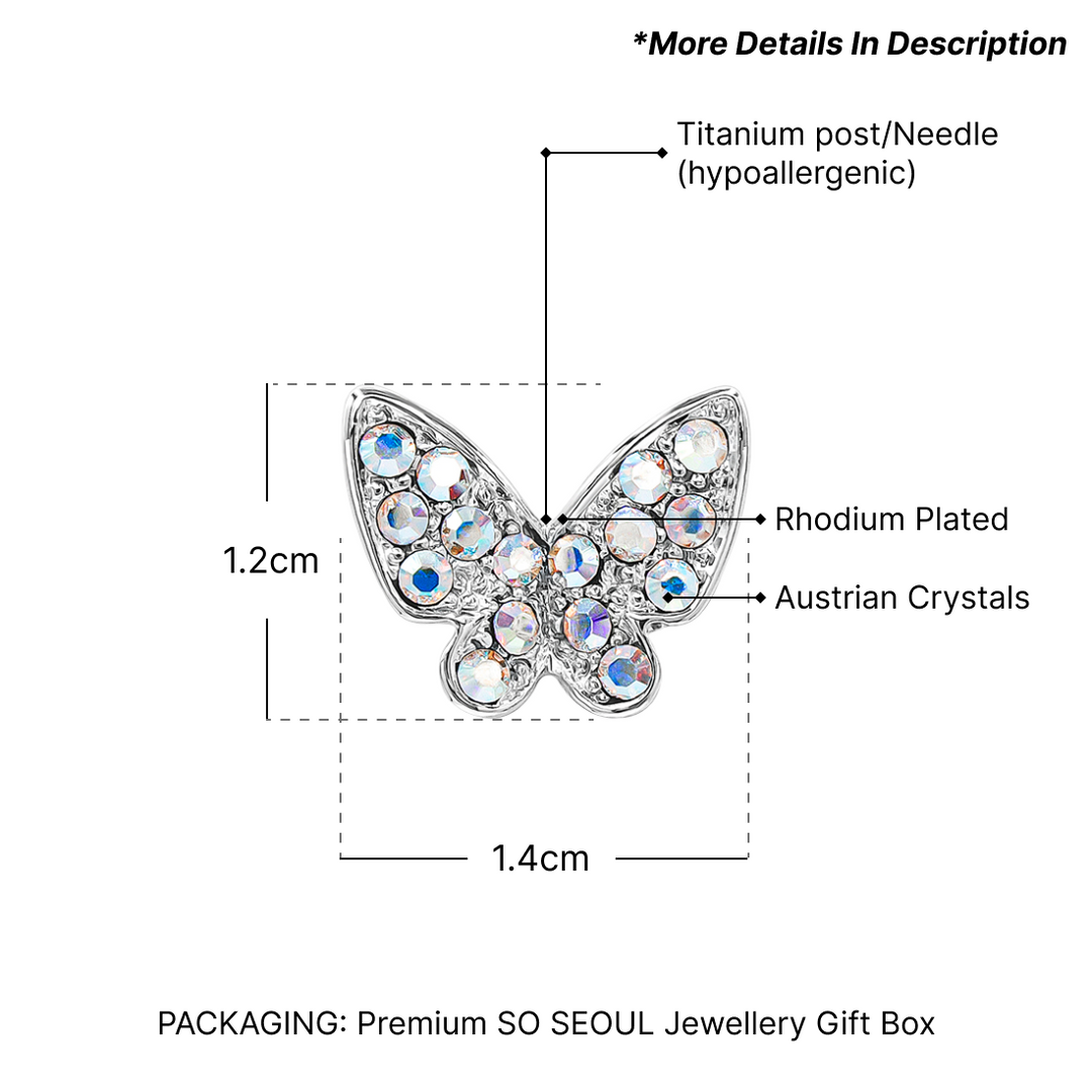 SO SEOUL Caria Butterfly Aurore Boreale Crystal Stud Earrings