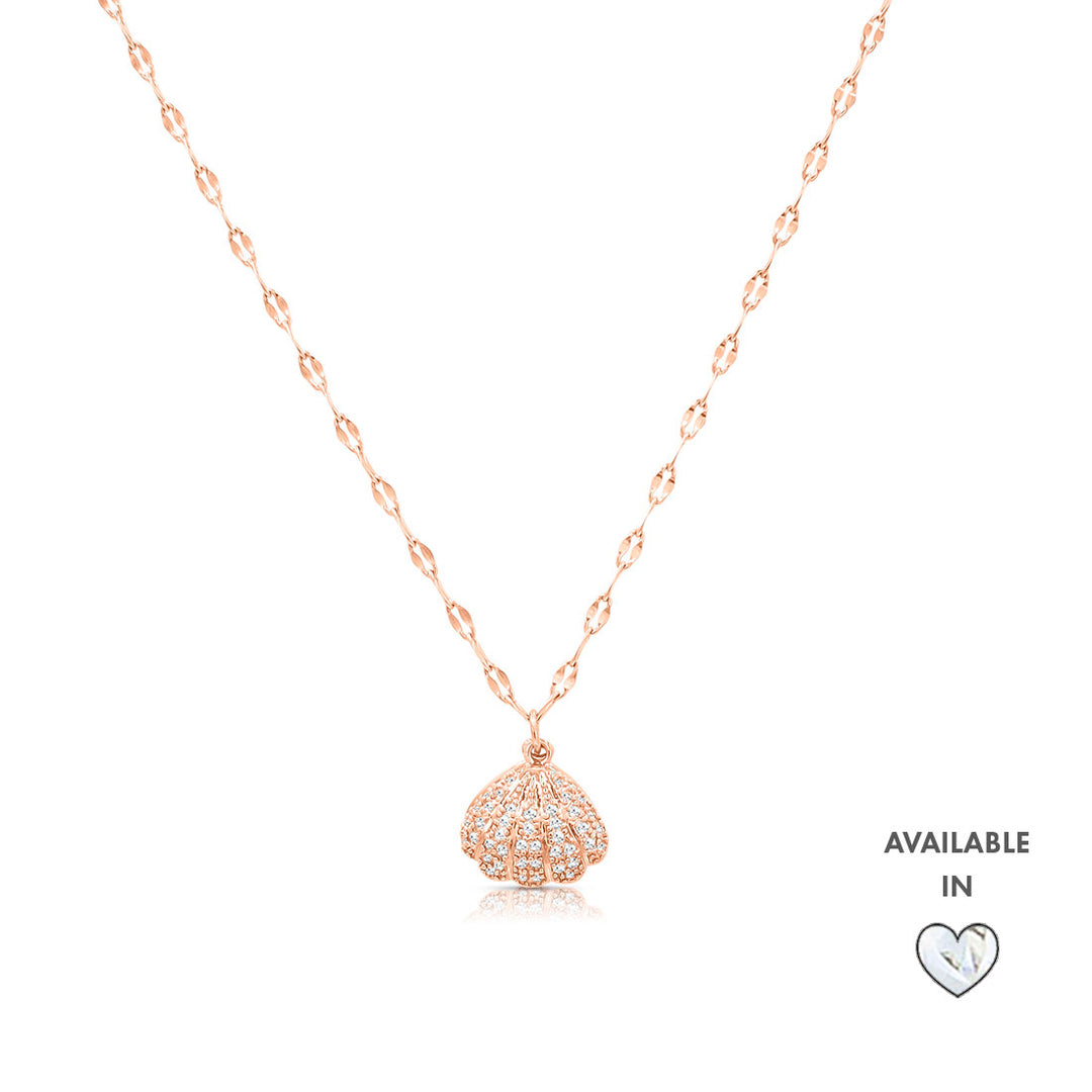 SO SEOUL Ocean The Sea Pearl in Seashell Diamond Simulant Cubic Zirconia Silver/Rose Gold Pendant Necklace