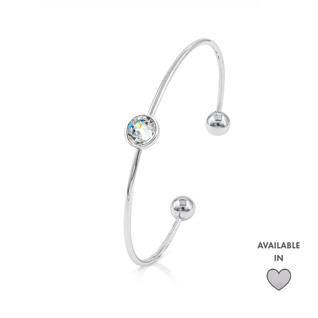 SO SEOUL Bella White Round Classic Swarovski® Crystal Adjustable Cuff Bangle