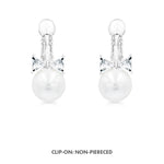 Load image into Gallery viewer, SO SEOUL Elegant Pearl and Diamond Simulant Ribbon Hoop or Clip-On Earrings
