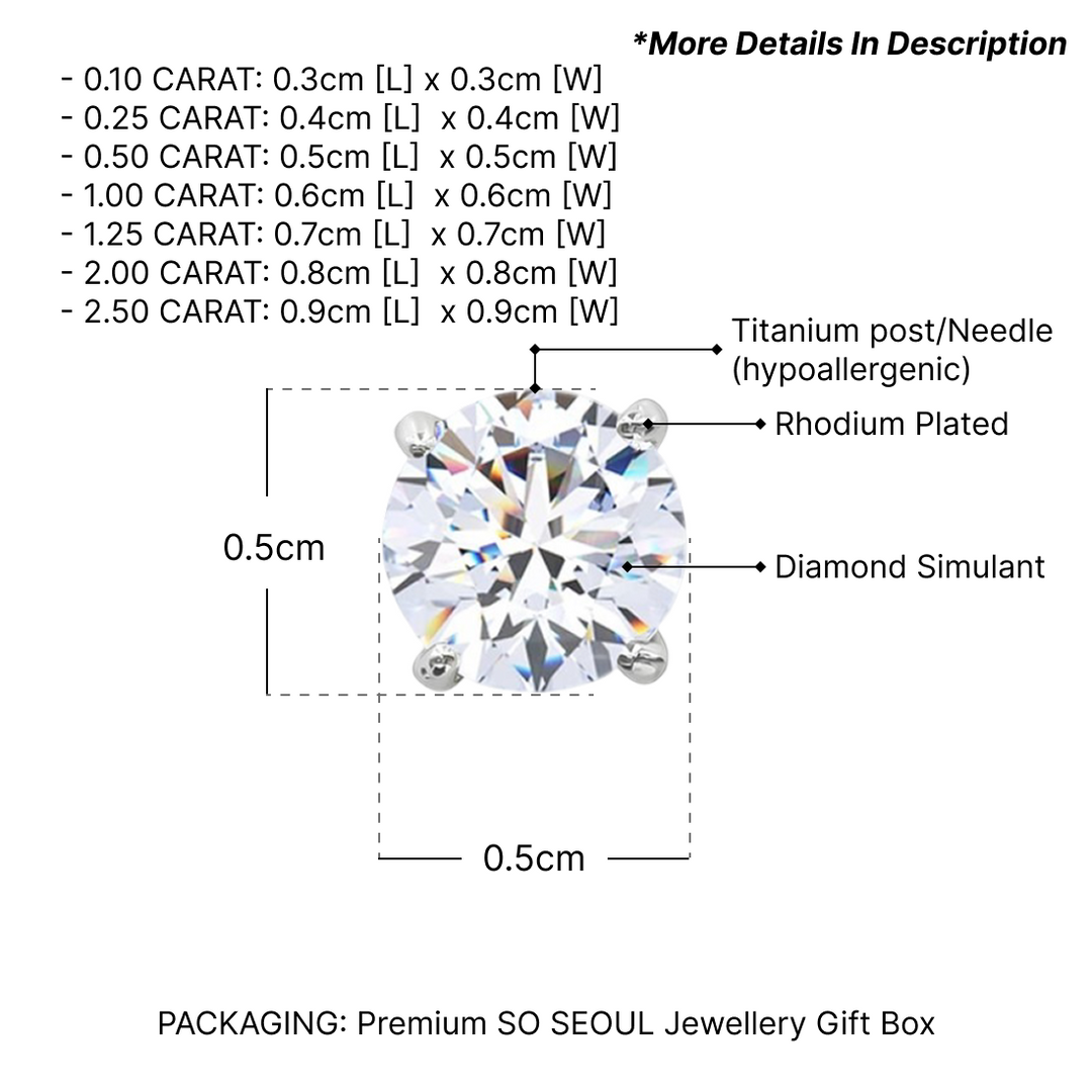 SO SEOUL Athena Brilliant Cut 0.1-2.5 CARAT Solitaire Round Diamond Simulant Cubic Zirconia Stud Earrings