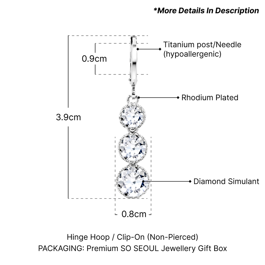SO SEOUL Athena Triple Solitaire Diamond Simulant Zirconia Hoop Earrings