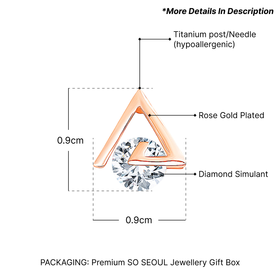 SO SEOUL Aria Geometric Triangle Stud Earrings Diamond Simulant Rose Gold Plated Minimalist