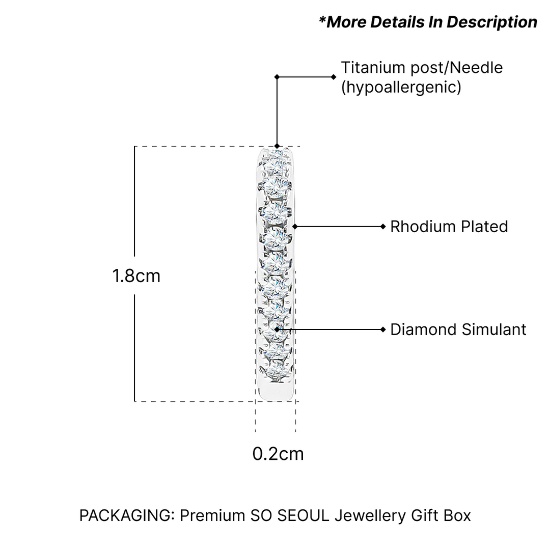 SO SEOUL Harley Huggie Single Row Diamond Simulant Hidden Heart Hug Hoop Earrings