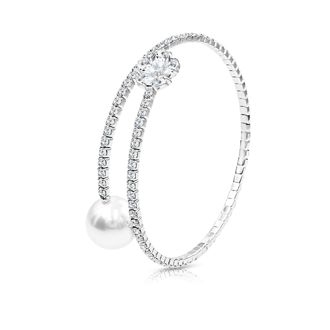 SO SEOUL Everleigh Spiral Bangle - Adjustable with Charms including Star Flower, Solitaire, Butterfly, Square, Flower, Teardrop, Perfume Bottle, White Pearl, and Diamond Simulant Cubic Zirconia