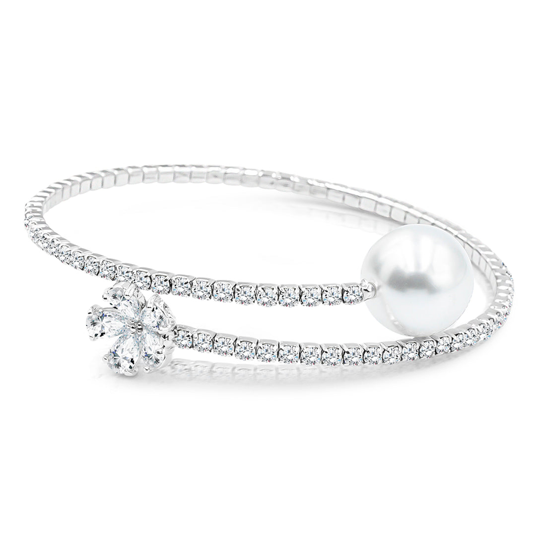 SO SEOUL Everleigh Spiral Bangle - Adjustable with Charms including Star Flower, Solitaire, Butterfly, Square, Flower, Teardrop, Perfume Bottle, White Pearl, and Diamond Simulant Cubic Zirconia