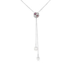 Load image into Gallery viewer, SO SEOUL Alette Clover Lariat Aurore Boreale or Antique Pink Swarovski® Crystal Heart Pearl Pendant Necklace
