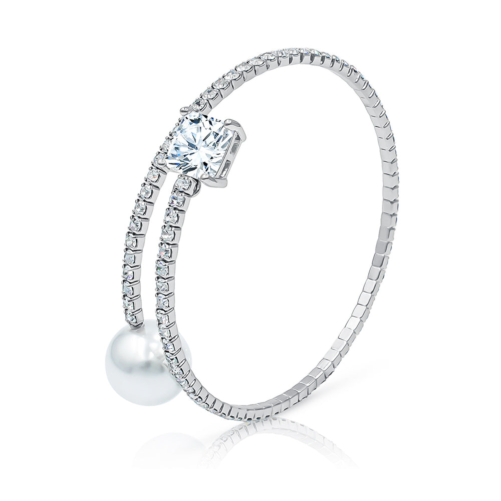 SO SEOUL Everleigh Spiral Bangle - Adjustable with Charms including Star Flower, Solitaire, Butterfly, Square, Flower, Teardrop, Perfume Bottle, White Pearl, and Diamond Simulant Cubic Zirconia