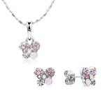 Load image into Gallery viewer, SO SEOUL Petite Caria Butterfly Austrian Crystal Set - Aurore Boreale or Pink Stud Earrings and Pendant Necklace
