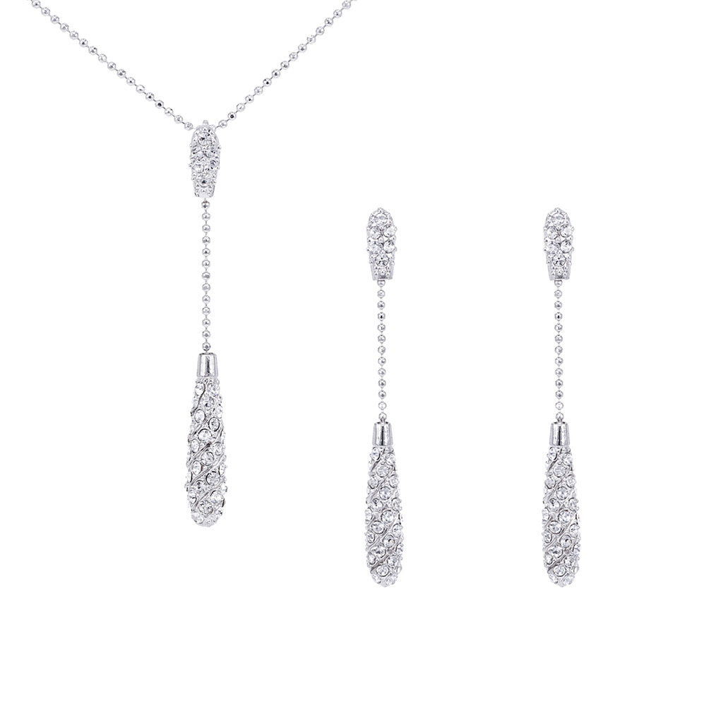 SO SEOUL Elegant White or Black Swarovski® Crystal Drop Earrings and Pendant Necklace Set