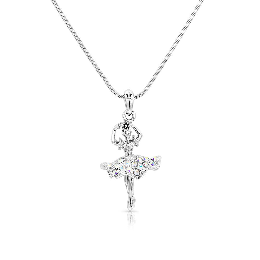 SO SEOUL Ellie Ballerina Dancer Aurore Boreale Austrian Crystal Ballet Pendant Chain Necklace - Elegant Gift for Girls