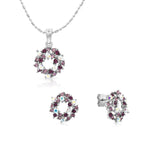 Load image into Gallery viewer, SO SEOUL Aqua Blue or Glimmering Purple Wreath Austrian Crystal Stud Earrings and Pendant Necklace Set
