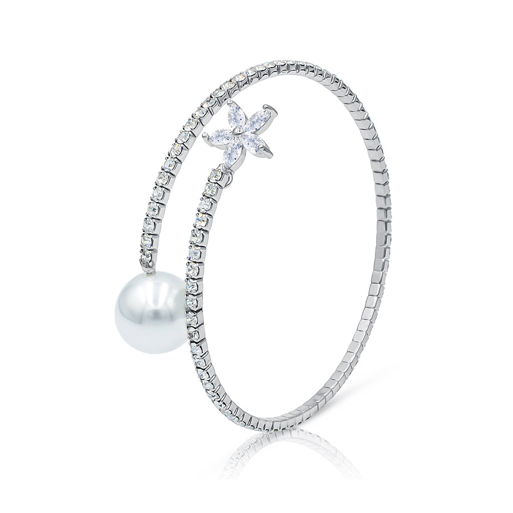 SO SEOUL Everleigh Spiral Bangle - Adjustable with Charms including Star Flower, Solitaire, Butterfly, Square, Flower, Teardrop, Perfume Bottle, White Pearl, and Diamond Simulant Cubic Zirconia