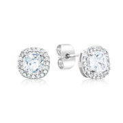 SO SEOUL Halo Cushion Cut Square Shaped Diamond Simulant Cubic Zirconia Pierced Stud Earrings