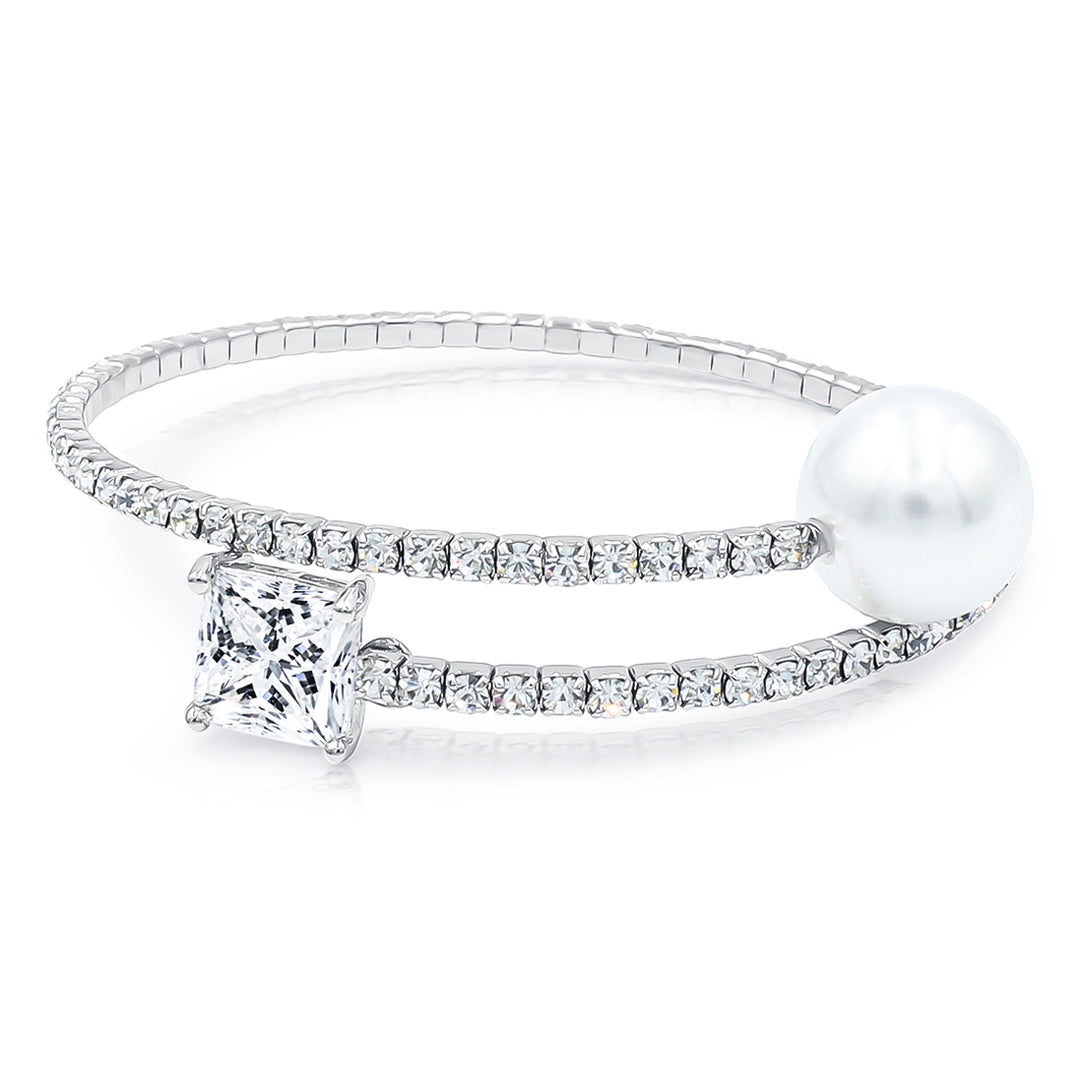 SO SEOUL Everleigh Spiral Bangle - Adjustable with Charms including Star Flower, Solitaire, Butterfly, Square, Flower, Teardrop, Perfume Bottle, White Pearl, and Diamond Simulant Cubic Zirconia