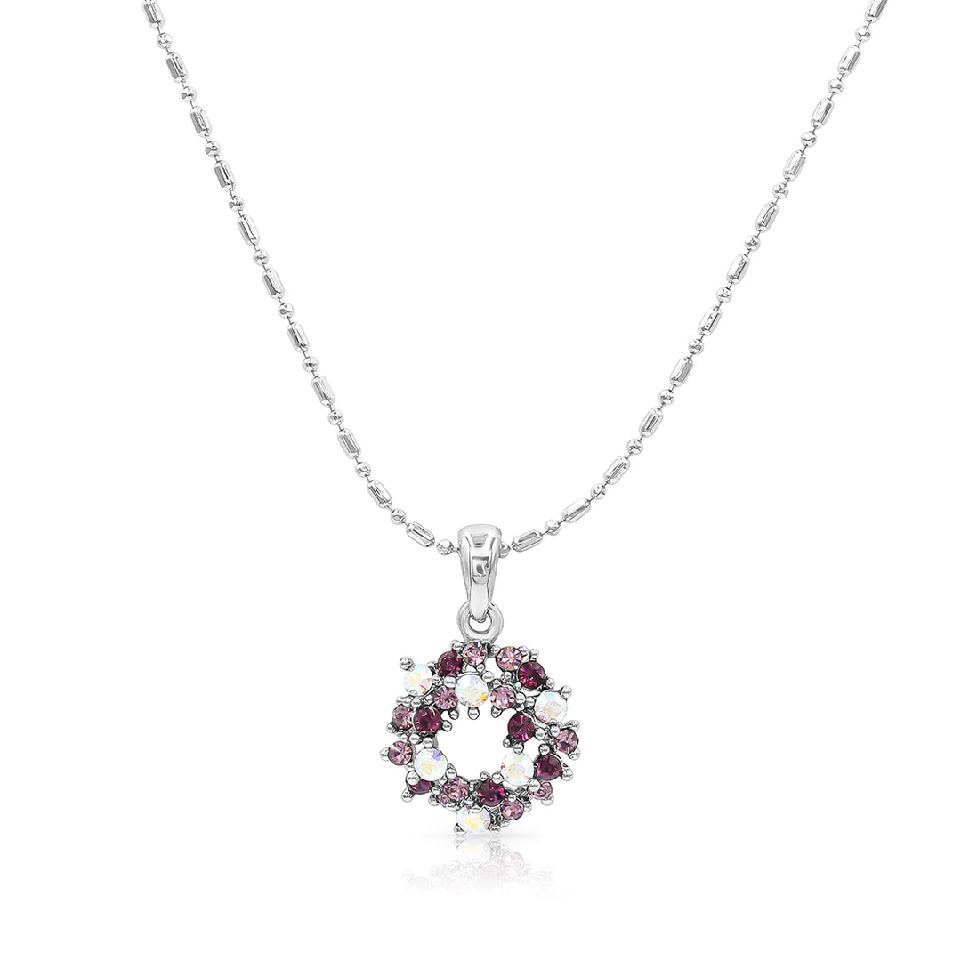 SO SEOUL Aqua Blue or Glimmering Purple Wreath Austrian Crystal Stud Earrings and Pendant Necklace Set