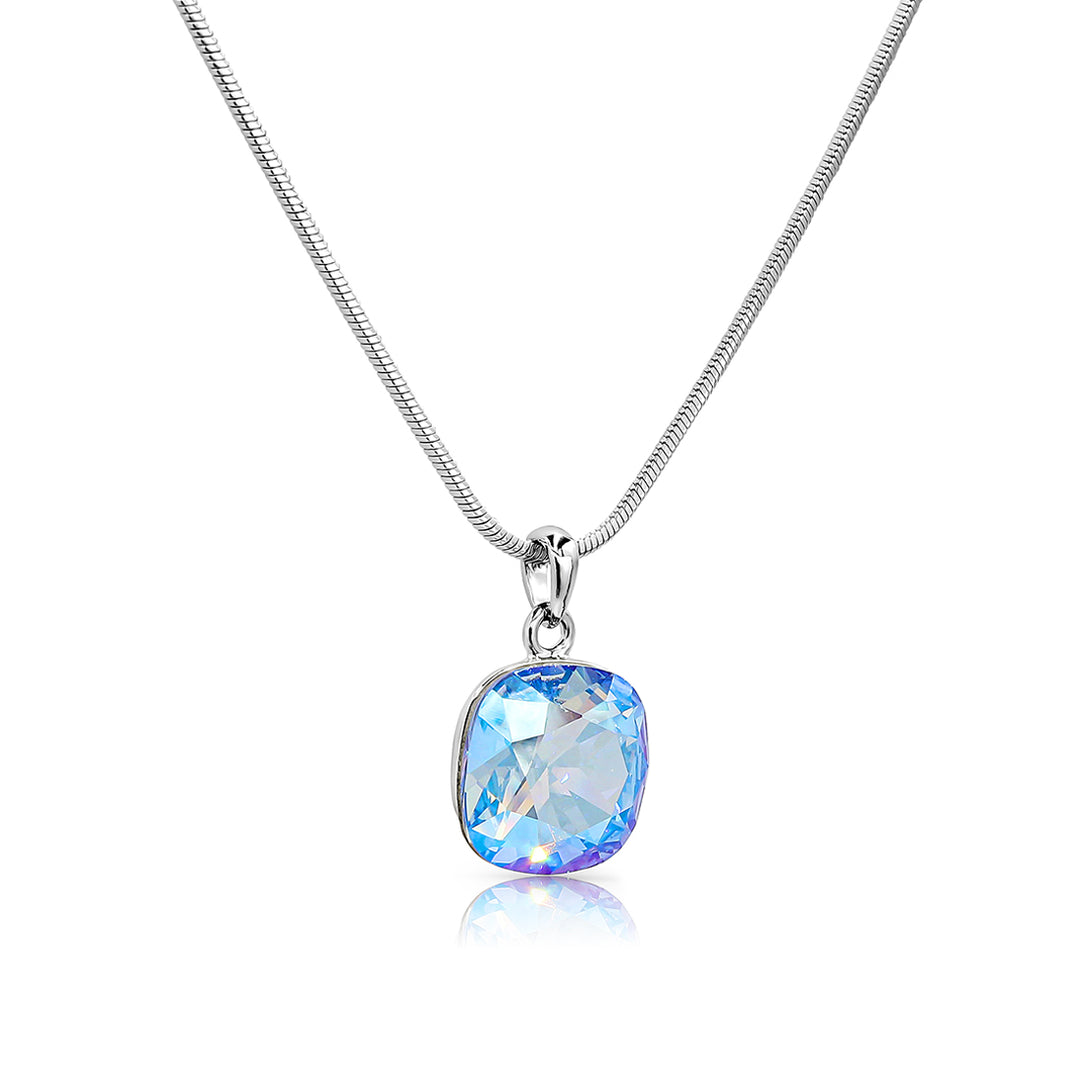 SO SEOUL Carina Cushion Cut Swarovski® Crystal Pendant Necklace in Moonlight or Light Sapphire