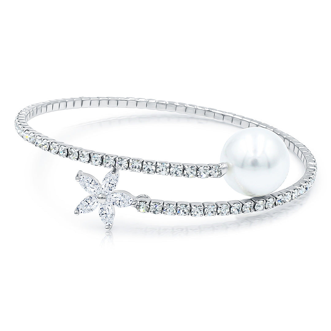 SO SEOUL Everleigh Spiral Bangle - Adjustable with Charms including Star Flower, Solitaire, Butterfly, Square, Flower, Teardrop, Perfume Bottle, White Pearl, and Diamond Simulant Cubic Zirconia