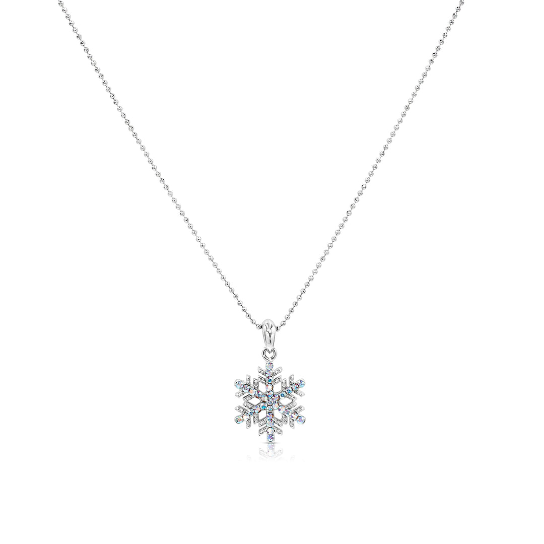 SO SEOUL 'Let it Snow' Pendant Necklace with Snowflake Design in Aurore Boreale or Blue Austrian Crystals