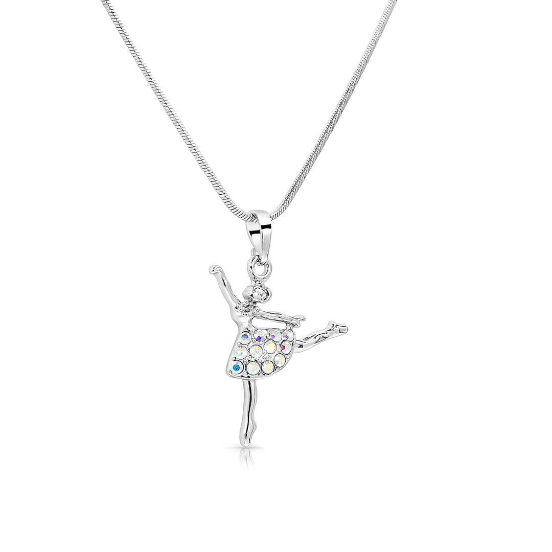 SO SEOUL Ellie Ballerina Dancer Aurore Boreale Austrian Crystal Ballet Pendant Chain Necklace - Elegant Gift for Girls