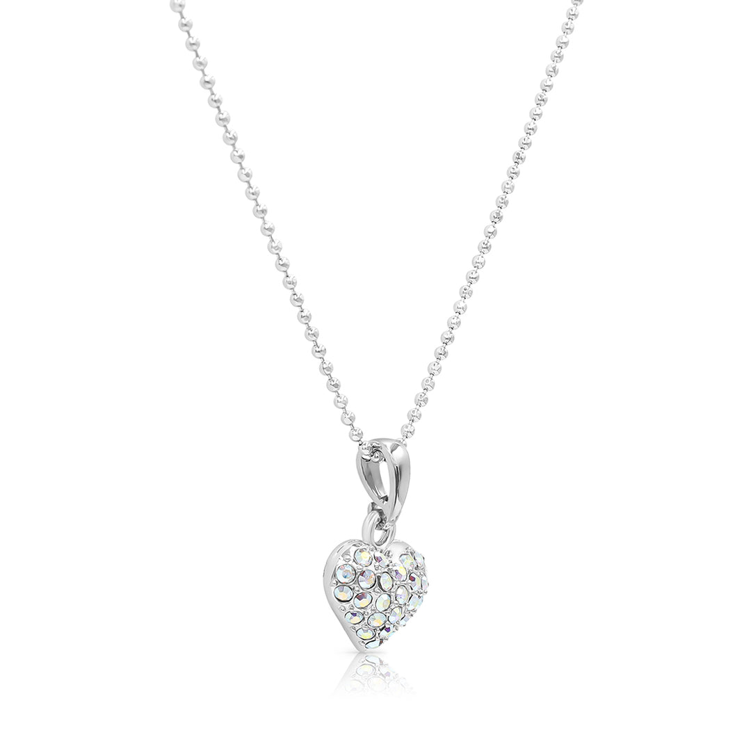 SO SEOUL Amora Love Puffed Heart Aurore Boreale Austrian Crystal Pendant Chain Necklace