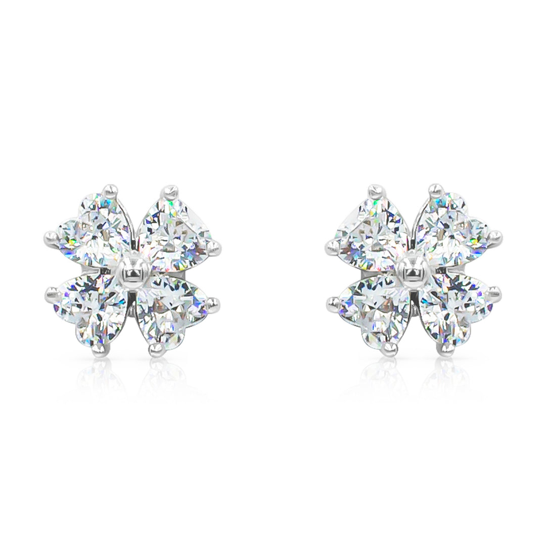 SO SEOUL 'Alette' Signature Snowflake Clover Dual-Toned Cubic Zirconia Stud Earrings