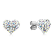 SO SEOUL Amora Love Puffed Heart Aurore Boreale Austrian Crystal Stud Earrings