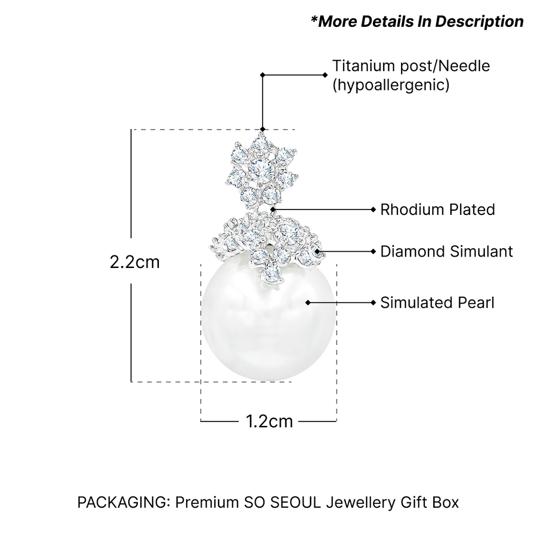 SO SEOUL Everleigh Diamond Simulant Veil Draped on Luminous Pearls Stud Earrings
