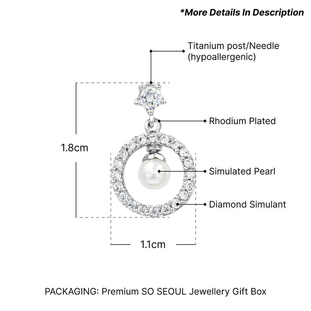 SO SEOUL Diamond Simulant Cubic Zirconia Halo Pearl Drop Stud Earrings
