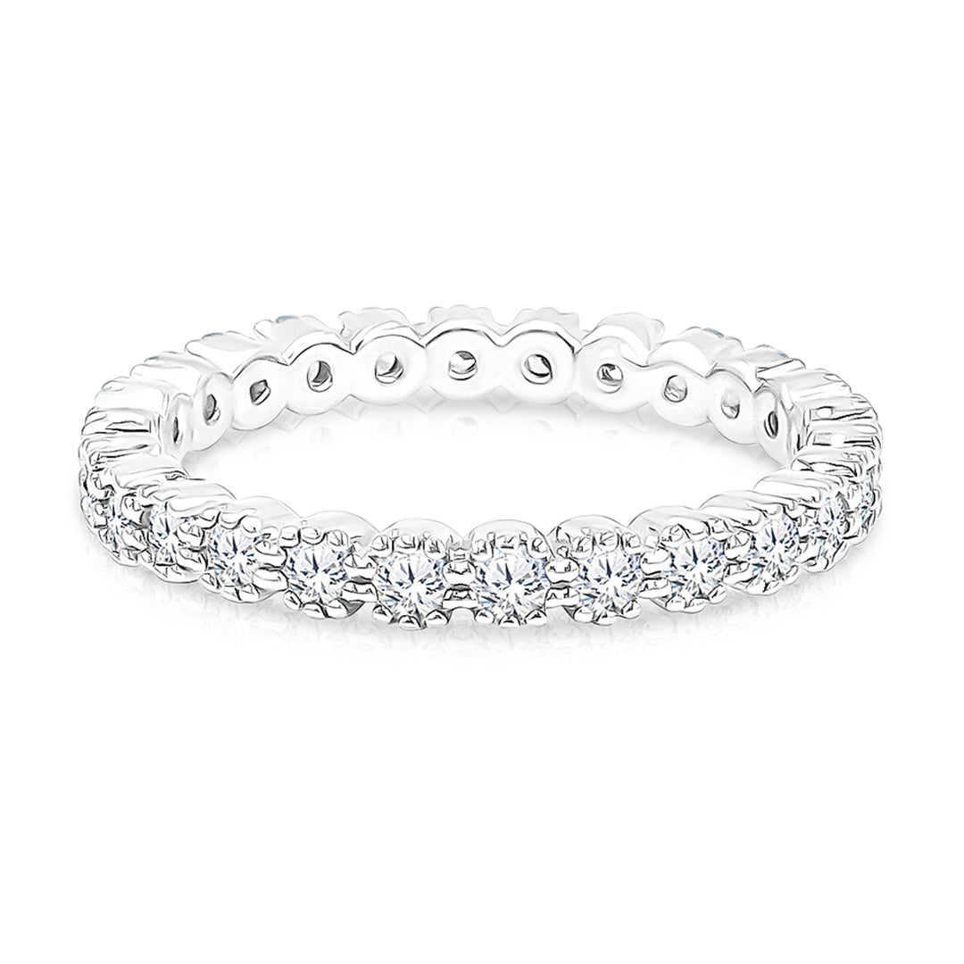 SO SEOUL Genevieve Elegant Silver Eternity Ring - Single Row Cubic Zirconia Diamond Simulant Band