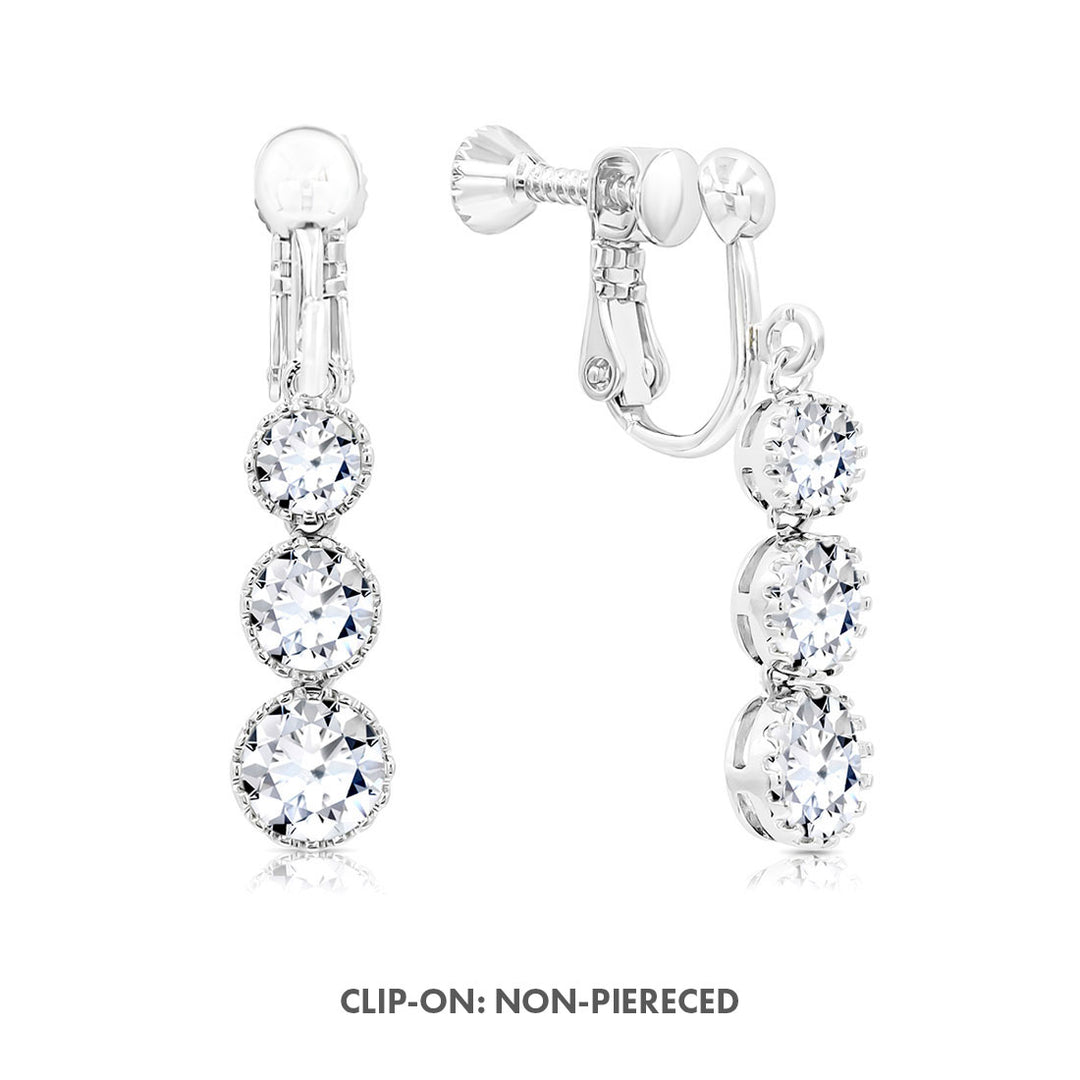 SO SEOUL Lila Crown Triple Round Diamond Simulant Cubic Zirconia Hoop or Clip-On Earrings