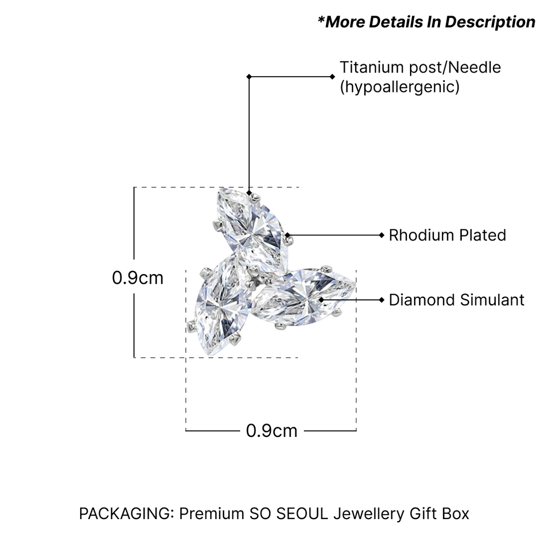 SO SEOUL Gleam Sparkle Windwheel Marquised Cut Diamond Simulant Cubic Zirconia Pierced Stud Earrings