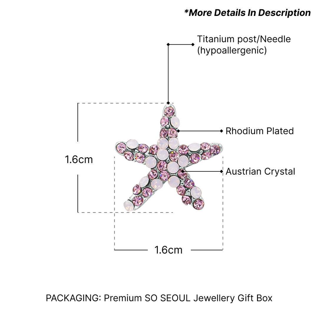 SO SEOUL Starfish-Inspired Aurore Boreale and Pink Austrian Crystal Stud Earrings and Pendant Necklace Set
