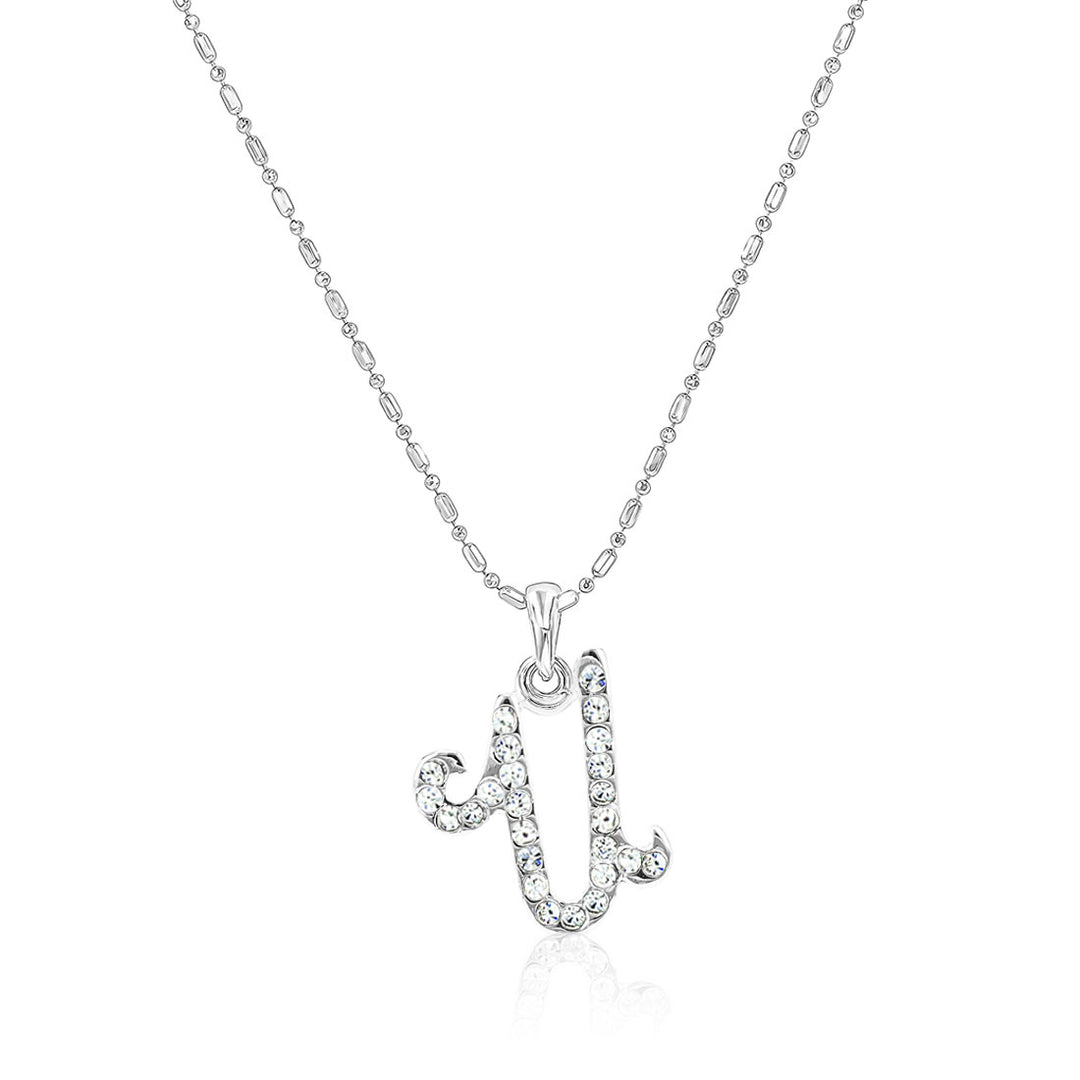 SO SEOUL Personalized Initial Alphabet Letter White Austrian Crystal Pendant Chain Necklace