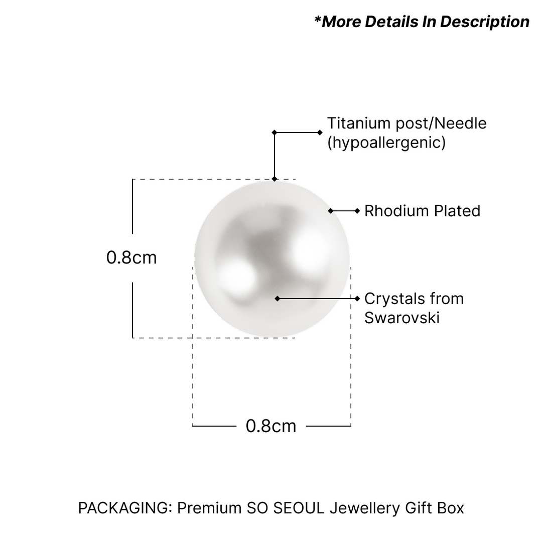 SO SEOUL Exquisite Swarovski® Crystal Pearl Classic White Pink Grey Round Pierced Stud Earrings
