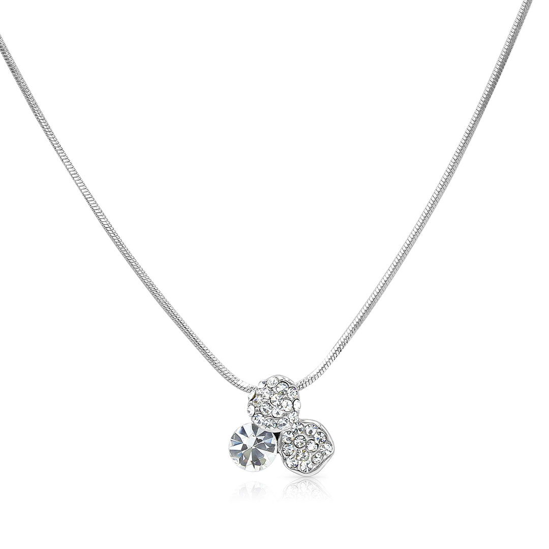 SO SEOUL Glimmering Petal Austrian Crystal Stud Earrings and Pendant Chain Necklace Gift Set