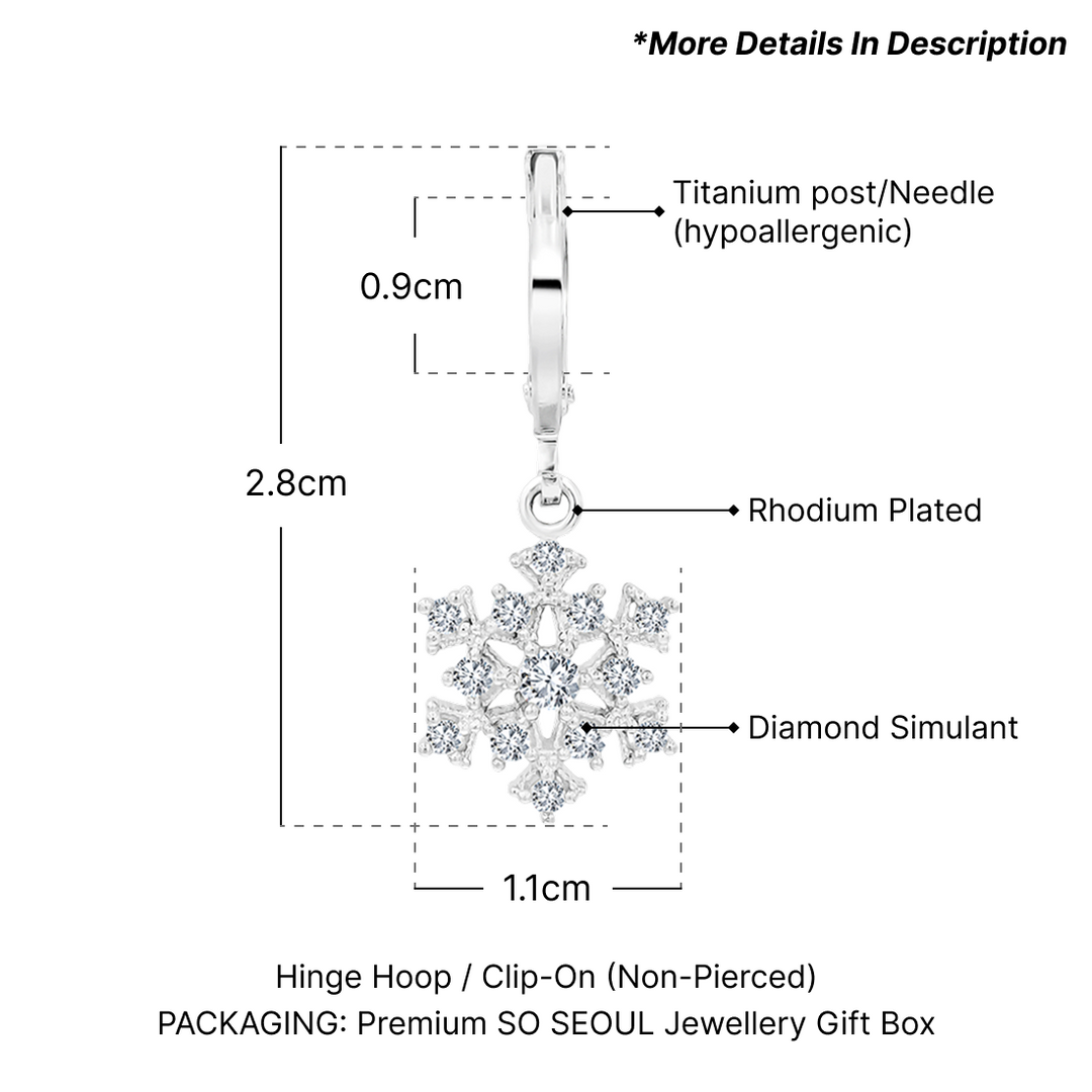 SO SEOUL 'Let it Snow' - Brilliance Snowflake  Cubic Zirconia Hoop or Clip-On Earrings Set