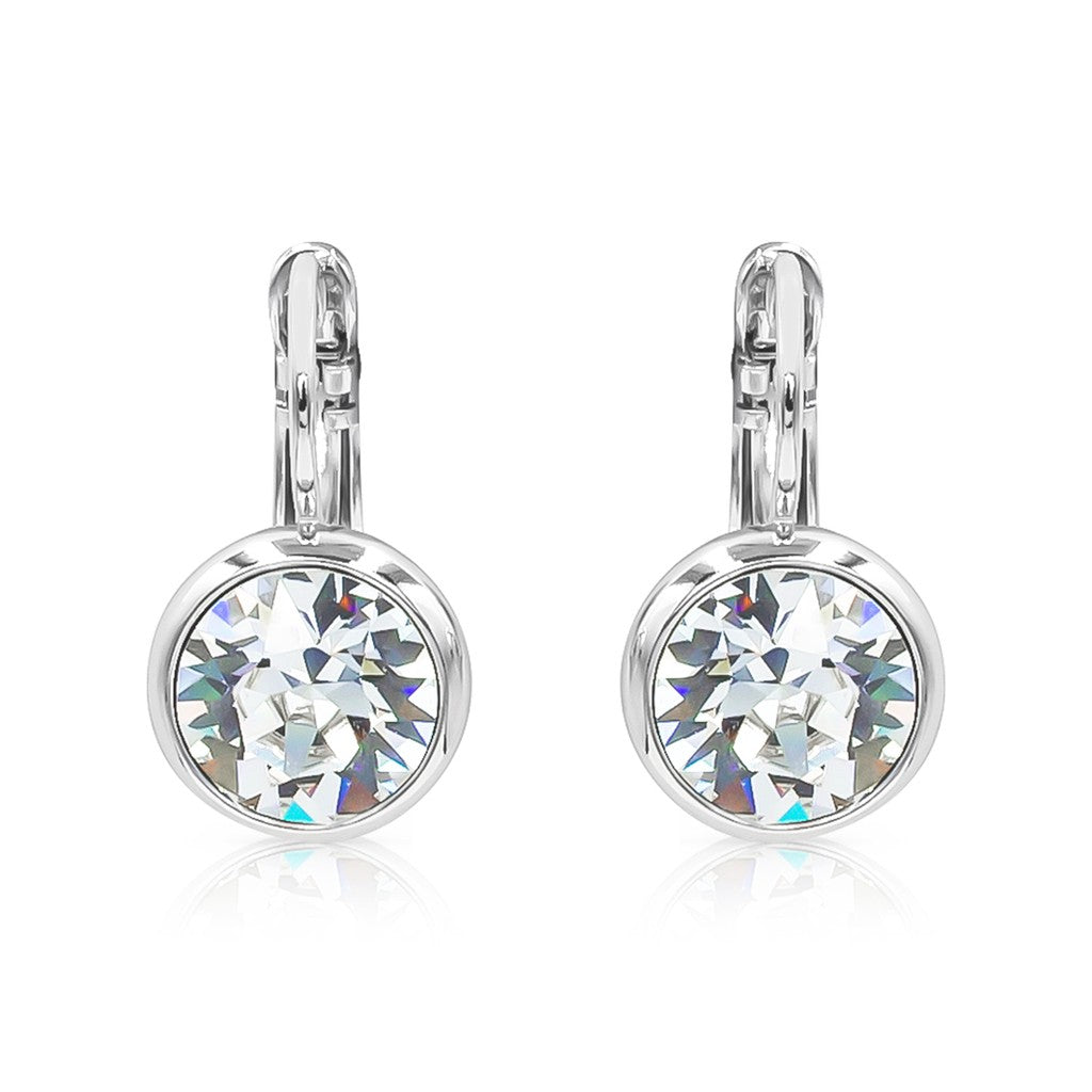 SO SEOUL Bella Classic Lever-Back Earrings with Round Swarovski® Crystal in White or Light Sapphire Shimmer