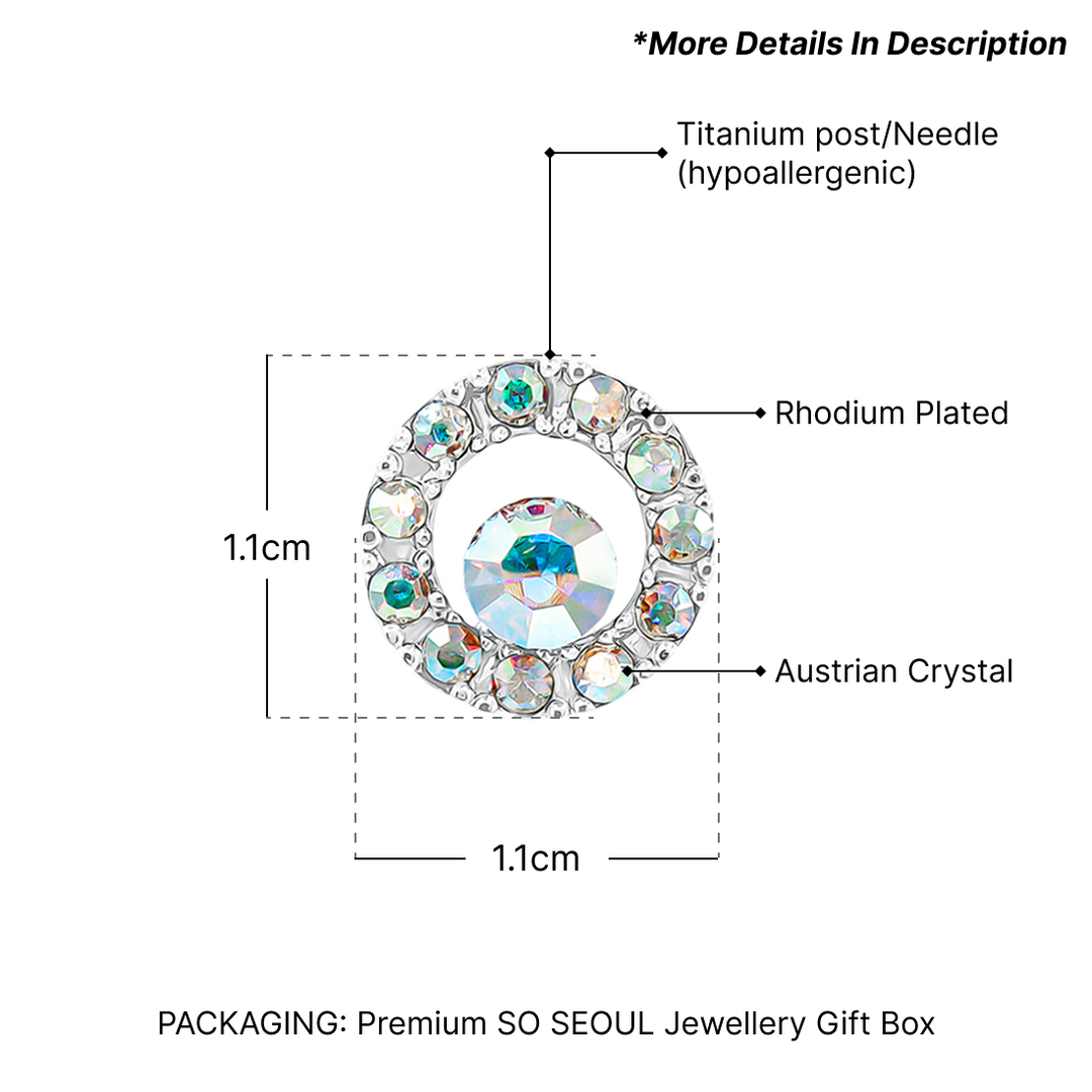 SO SEOUL Halo Open Circle Aurore Boreale Austrian Crystal Pendant Necklace and Stud Earrings Set